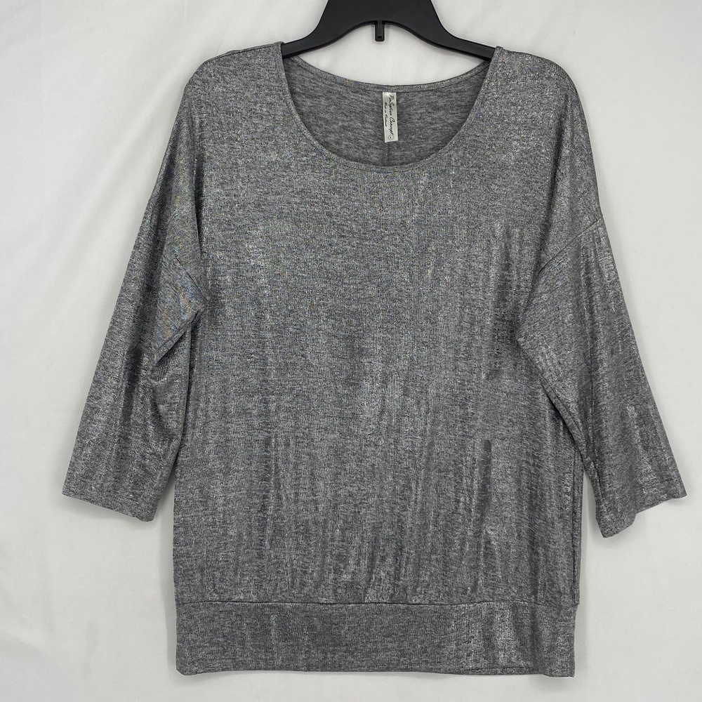 PerSeption Concept Womens Large Pullover Knit Top Black Silver Metallic Heather